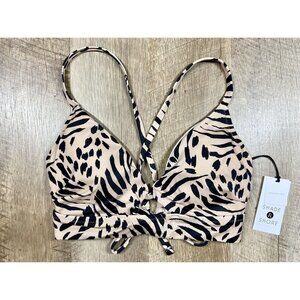 NEW Shade & Shore Animal Print Bikini Top Tan Longline Cut Out 36C-36B-34D NEW